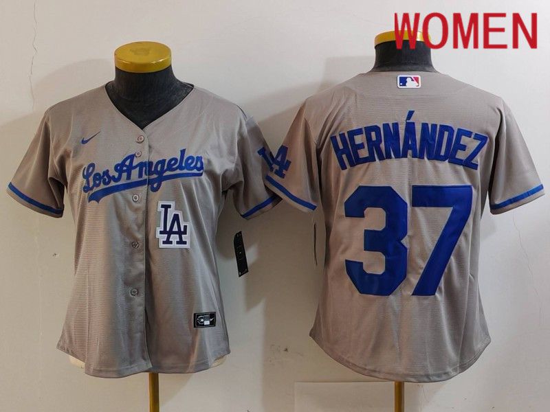 Women Los Angeles Dodgers #37 Hernandez Grey Nike Game 2024 MLB Jersey style 72611->women mlb jersey->Women Jersey